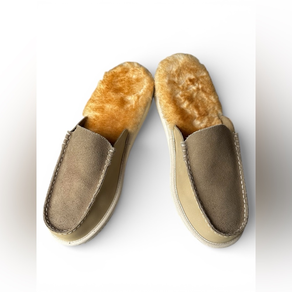 L.L. Bean Tan Suede Slip-On Loafers with Warm Lining